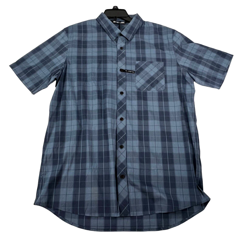 Travis Mathew Blue Performance Plaid Stretch Shirt Howlett Indigo M
